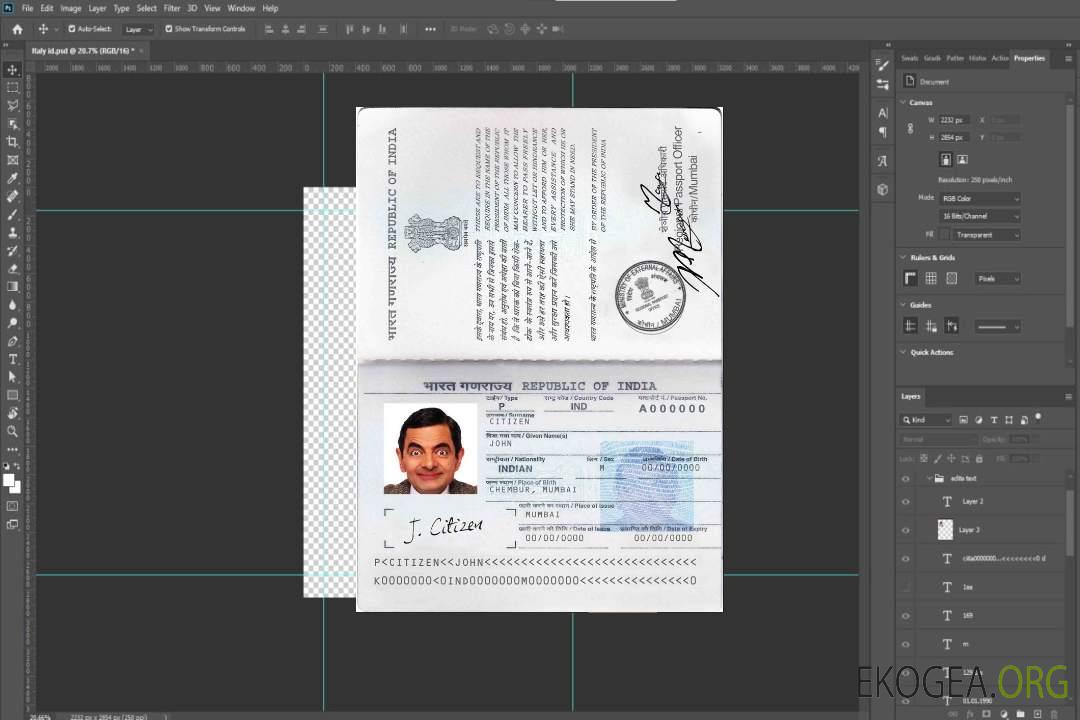 Modèle de passeport indien au format PSD, entièrement modifiable, avec toutes les polices (2013 – présent) template